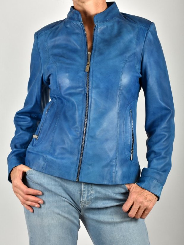 BECCA  kožená bunda na zip - blue Antique - Velikost: M