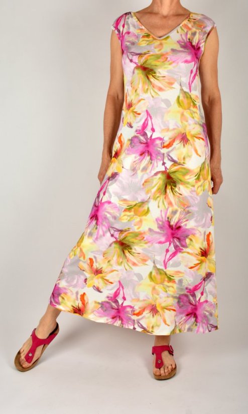 Dámské letní šaty šaty bez rukávů DENNY - pastelové květy - Velikost: M