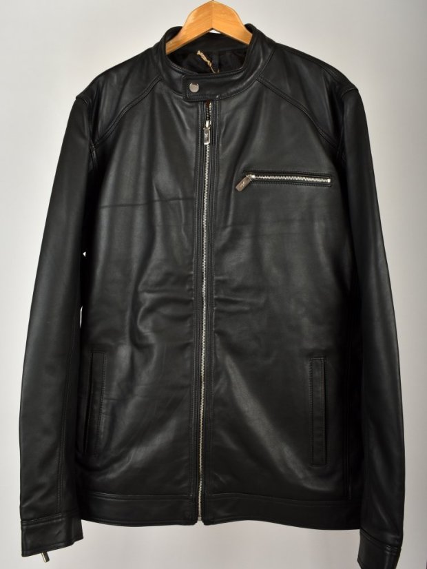 MARCO Black Long pánská kožená bunda na zip - černá - Velikost: XXL