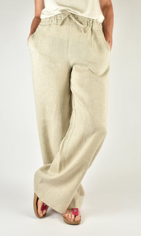 Lněné letní široké kalhoty HOLLY - přírodní L36