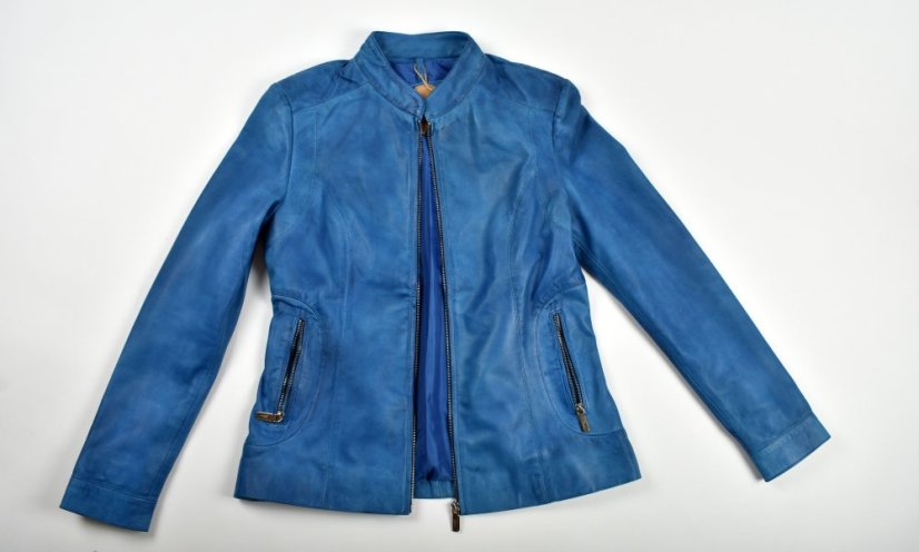 BECCA  kožená bunda na zip - blue Antique - Velikost: M