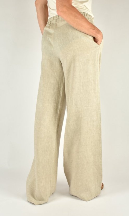 Lněné letní široké kalhoty HOLLY - přírodní L36