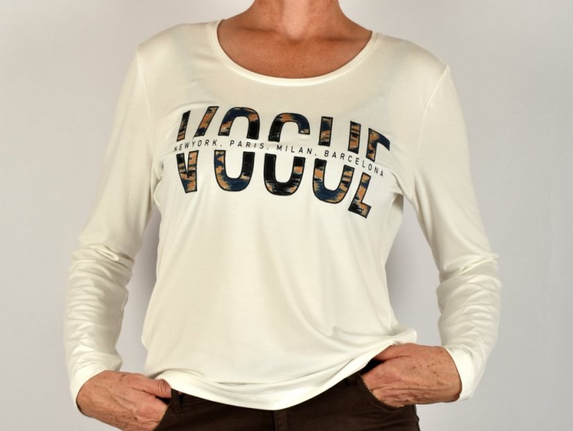 Triko JANNA Off White s nápisem - dlouhý rukáv - Velikost: EU38