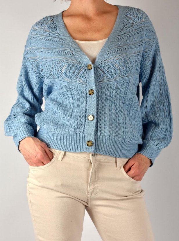 Svetřík z krajkového úpletu - světle modrý