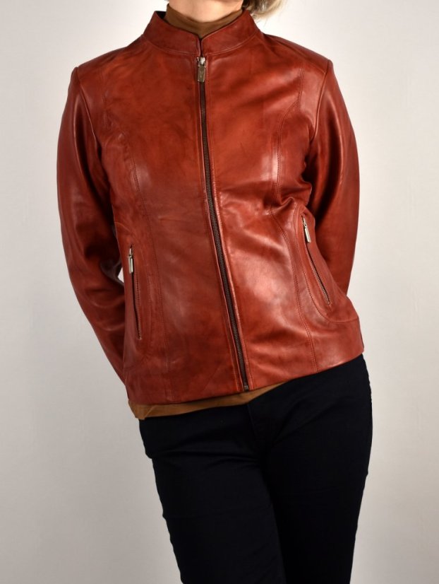 BECCA  kožená bunda na zip - bordeaux