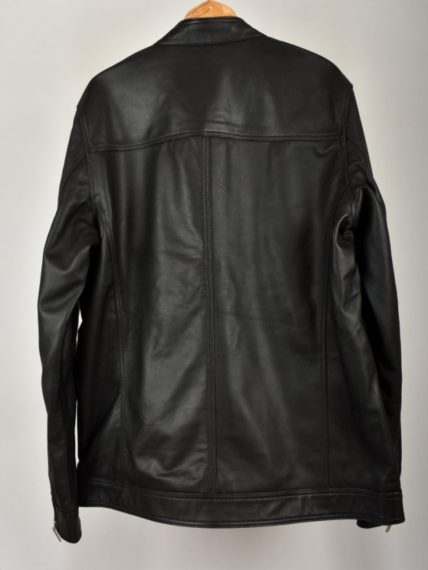 MARCO Black Long pánská kožená bunda na zip - černá - Velikost: XXL