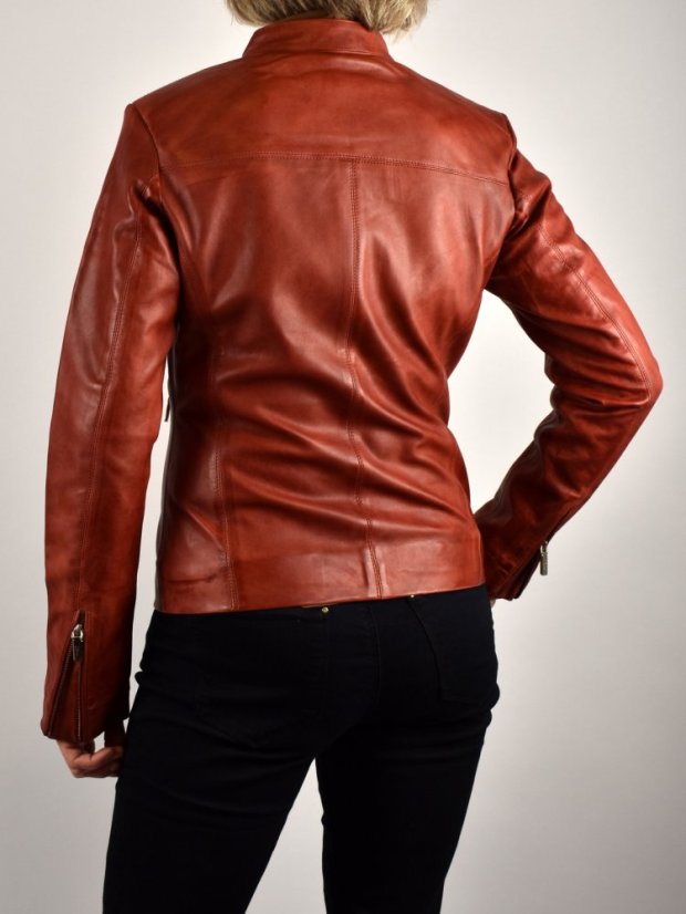 BECCA  kožená bunda na zip - bordeaux