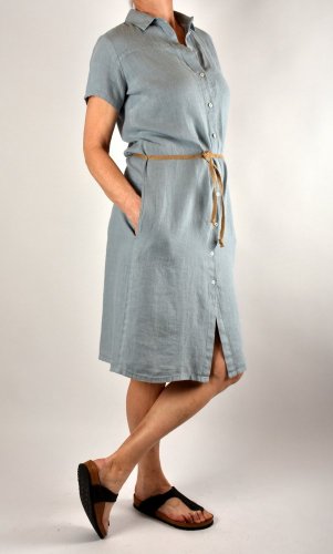 Letní lněné šaty HEDA s krátkým rukávem sportovní střih - světle modré