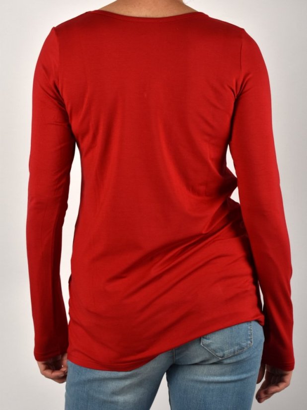 Triko BASIC s výstřihem do V a dlouhými rukávy - červené