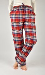 LUISA 197 dámské pyžamové/domácí kalhoty flanelové - červenooranžová kostka, délka L36