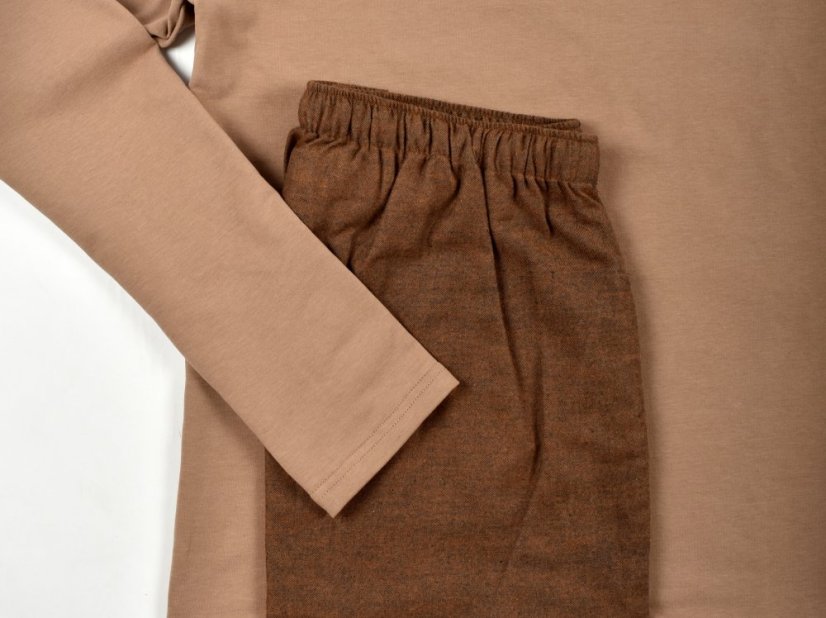 Pyžamové nebo domácí triko s dlouhým rukávem KAMIL - světle hnědé - Velikost: EU46