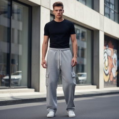TOM pánské teplákové kalhoty street wear s kapsami - šedé L36