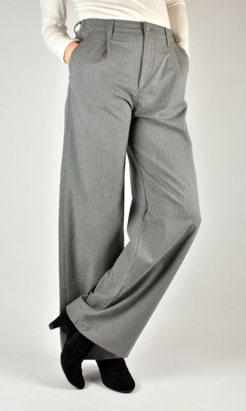 PERA Grey Smart Sporty - dámské prodloužené kalhoty se širokými nohavicemi L34