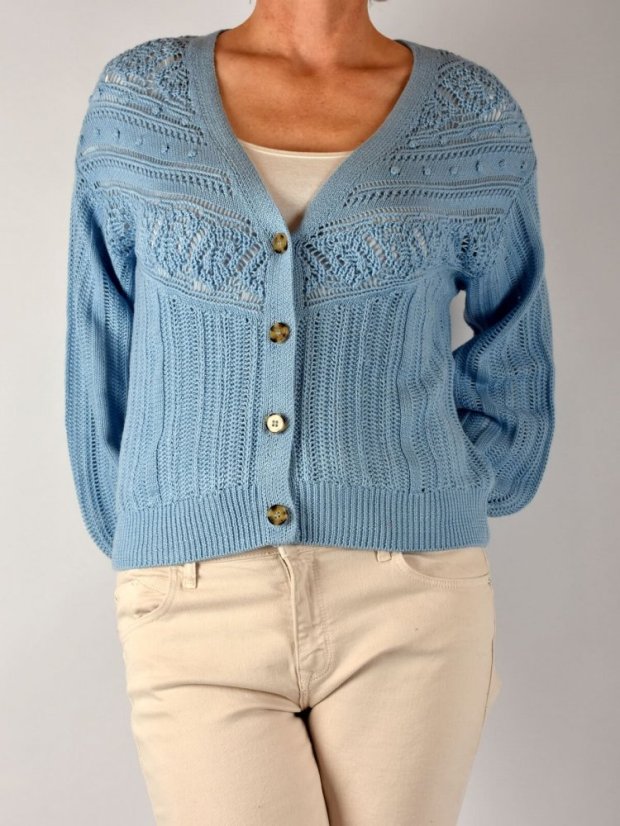 Svetřík z krajkového úpletu - světle modrý