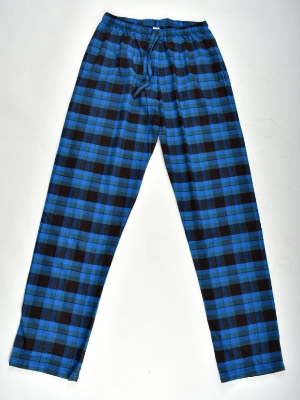 LUDVA B196 pánské pyžamové/domácí kalhoty flanelové - modrozelená kostka L36 - Velikost: M