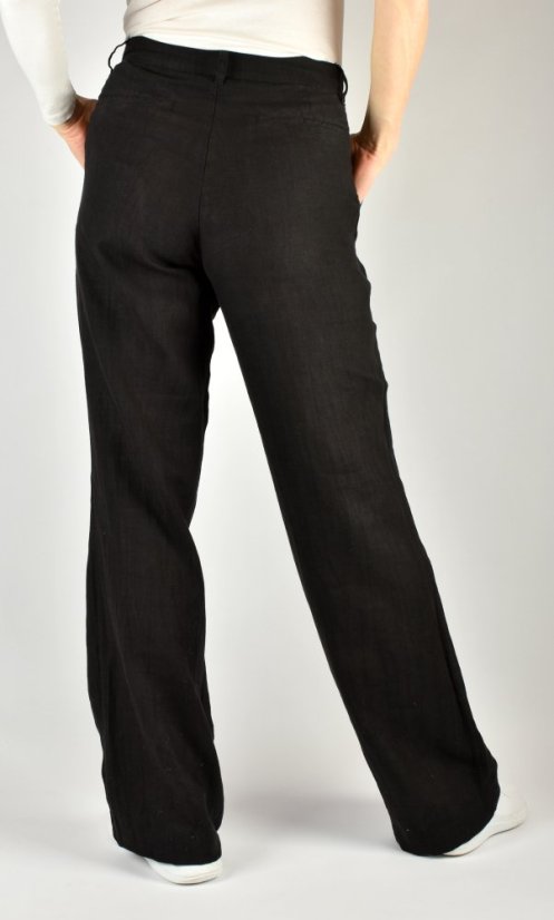 HELEN široké dámské lněné kalhoty na zip - černé L36 - Velikost: EU46