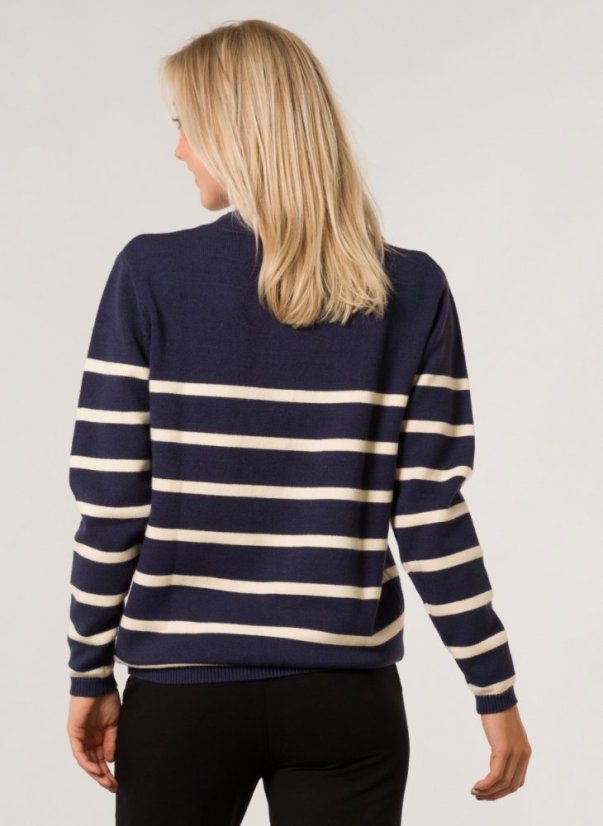 Dámský svetr s pruhy BLUE/OFF white - Velikost: EU38