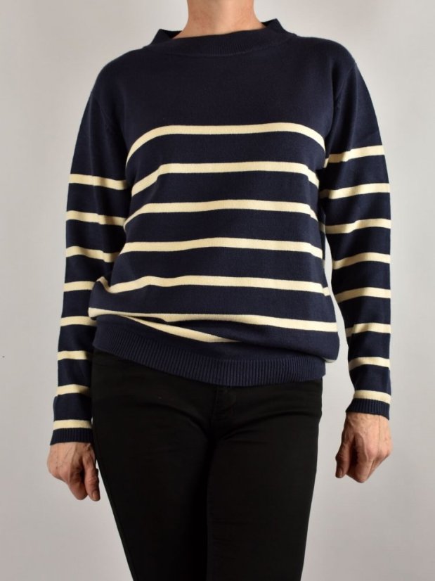 Dámský svetr s pruhy BLUE/OFF white - Velikost: EU38