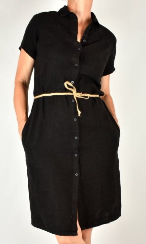 Letní lněné šaty HEDA s krátkým rukávem sportovní střih - černé