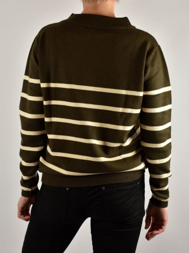 Dámský svetr s pruhy GREEN/OFF white - Velikost: EU38