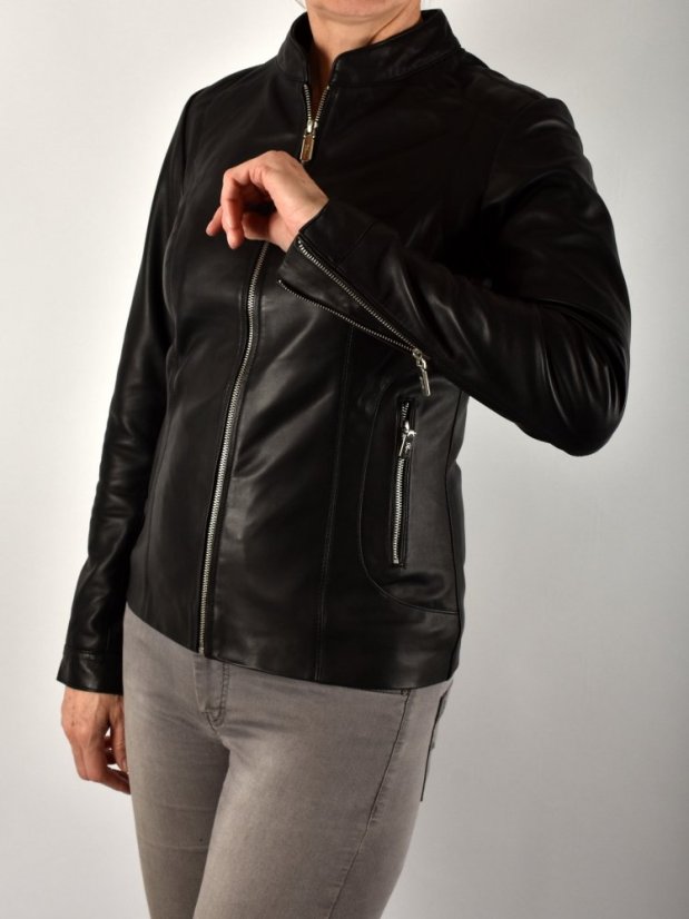 BECCA  kožená bunda na zip - černá - Velikost: M