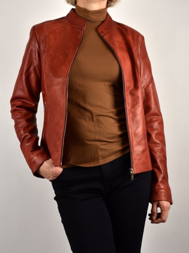 BECCA  kožená bunda na zip - bordeaux