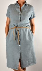 Letní lněné šaty HEDA s krátkým rukávem sportovní střih - světle modré