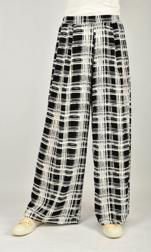 Široké letní kalhoty KELLY L34 - černobílý vzor - Velikost: EU38