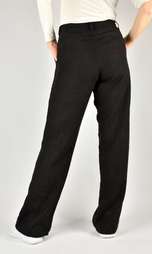 HELEN široké dámské lněné kalhoty na zip - černé L36 - Velikost: EU46