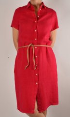 Letní lněné šaty HEDA s krátkým rukávem sportovní střih - červené