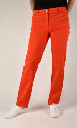 CORA kalhoty džínového střihu - červené L34 - Velikost: EU40