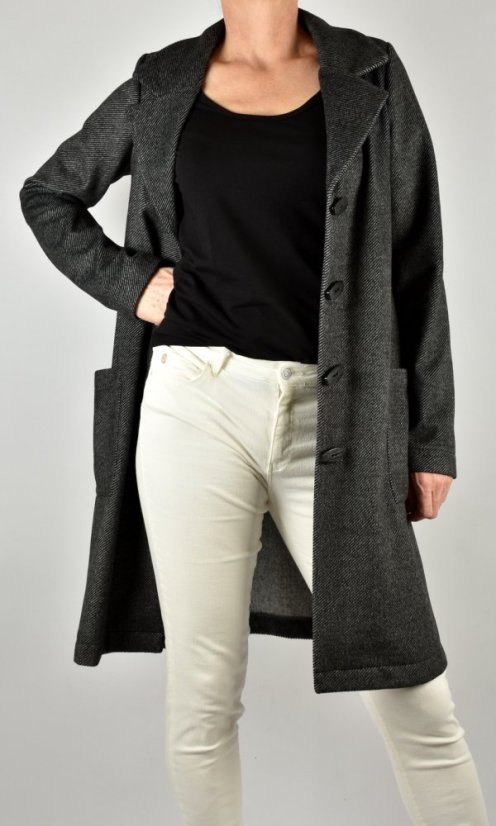 Dámský kabát DORIS - šedočerný melír - Velikost: XXL