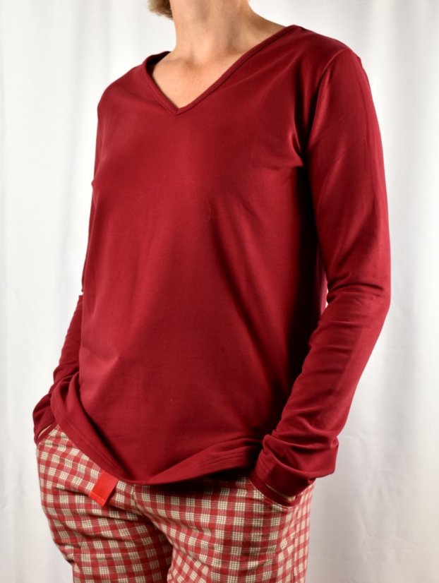 Pyžamové / domácí triko JARKA s dlouhým rukávem - cihlové - Velikost: EU46