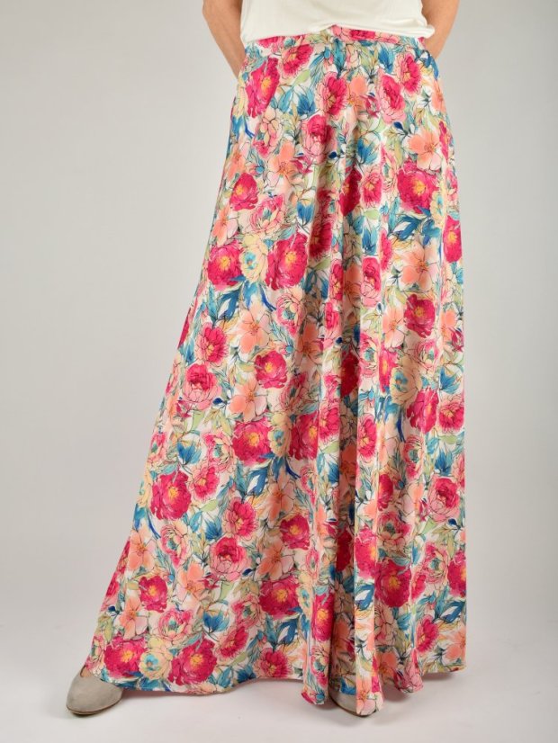 Letní maxi sukně ULRIKE - růžové pivoňky - Velikost: EU38