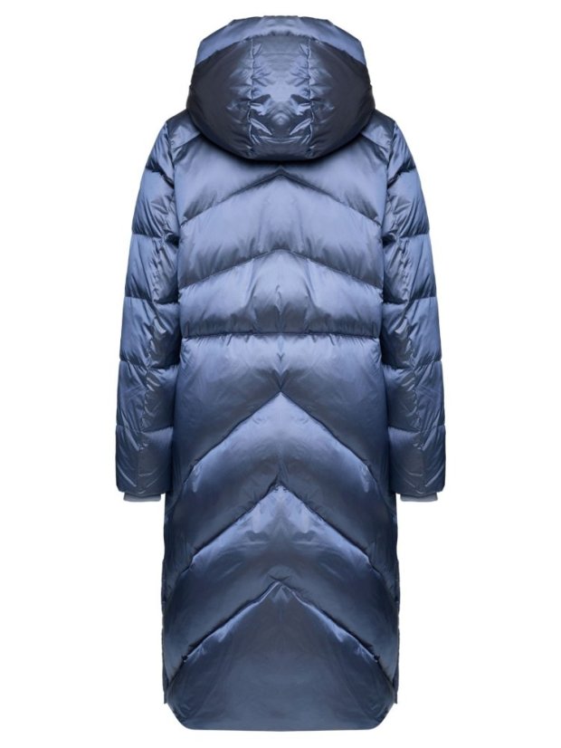 Dlouhý dámský zimní kabát s kapucí - modrý