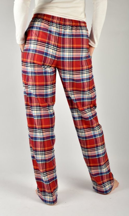 LUISA 197 dámské pyžamové/domácí kalhoty flanelové - červenooranžová kostka, délka L36