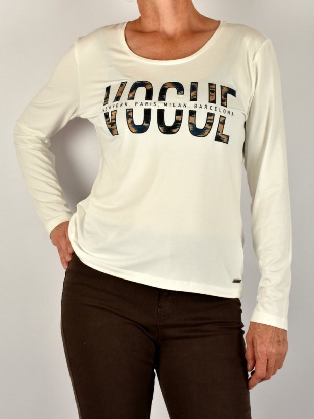 Triko JANNA Off White s nápisem - dlouhý rukáv - Velikost: EU38