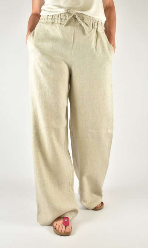 Lněné letní široké kalhoty HOLLY - přírodní L36