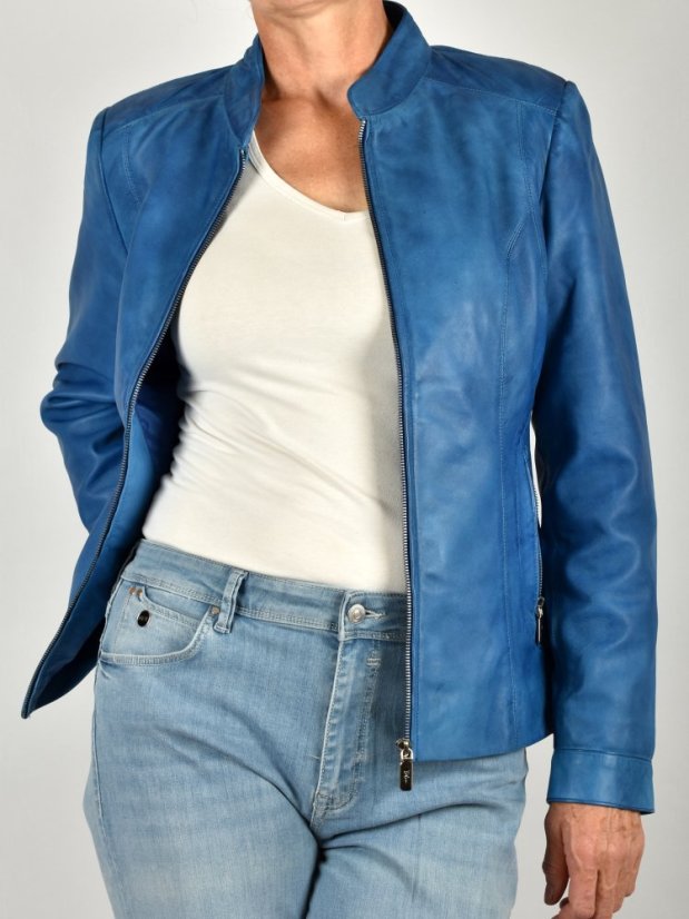 BECCA  kožená bunda na zip - blue Antique - Velikost: S