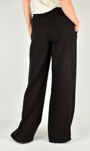 Lněné letní široké kalhoty HOLLY - černé L34 - Velikost: EU40
