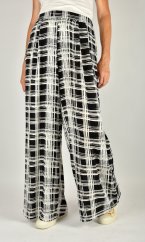 Široké letní kalhoty KELLY L34 - černobílý vzor