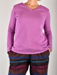 Teplé pyžamové / domácí triko JARKA s dlouhým rukávem  - růžovofialové