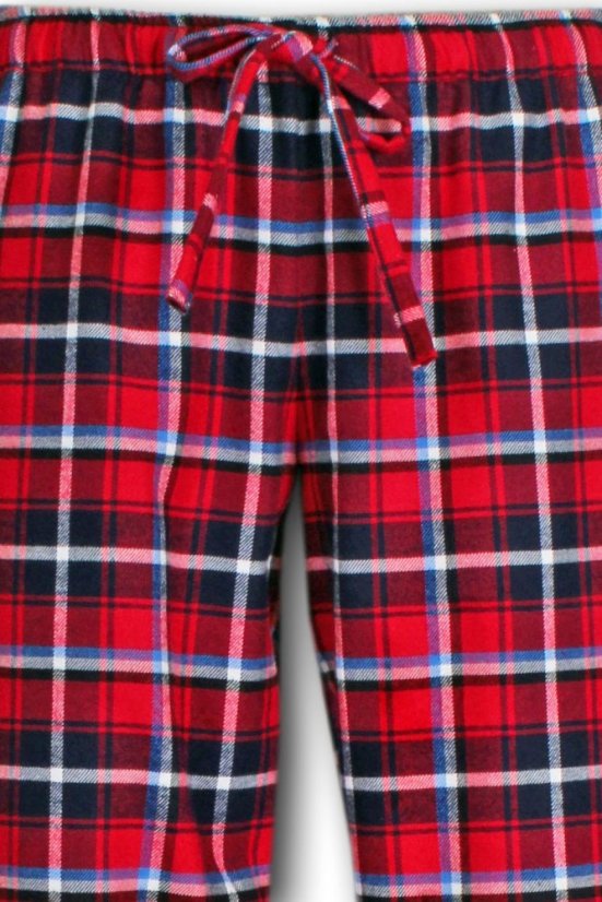 LUISA 184 dámské pyžamové/domácí kalhoty flanelové - růžovočervená kostka a modrý proužek, délka L34