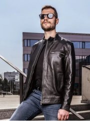 MARCO Black Long pánská kožená bunda na zip - černá