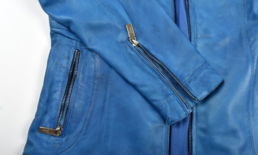 BECCA  kožená bunda na zip - blue Antique - Velikost: S