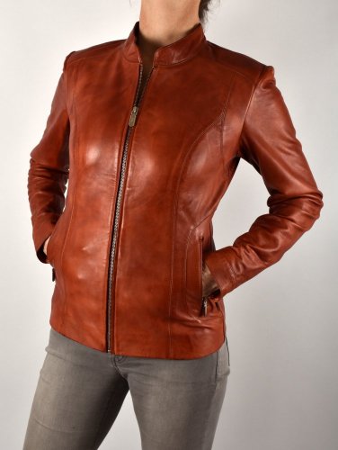 BECCA  kožená bunda na zip - bordeaux - Velikost: M