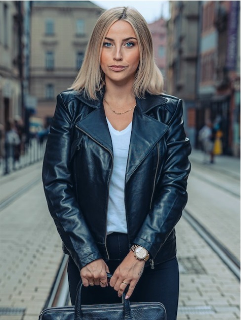 KŘIVÁK AURELIE kožená bunda na zip - černá - Velikost: L