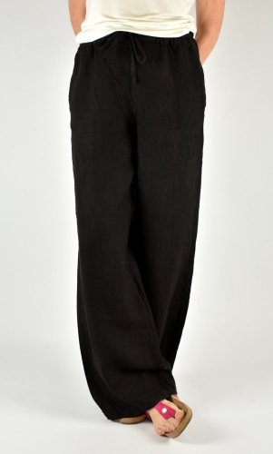 Lněné letní široké kalhoty HOLLY - černé L36 - Velikost: EU44
