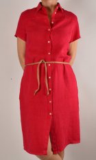 Letní lněné šaty HEDA s krátkým rukávem sportovní střih - červené