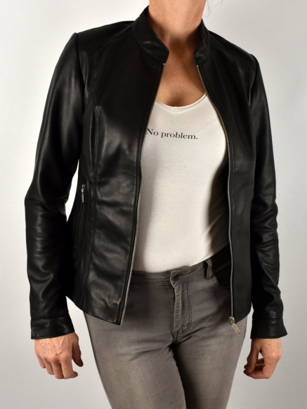 BECCA  kožená bunda na zip - černá - Velikost: M